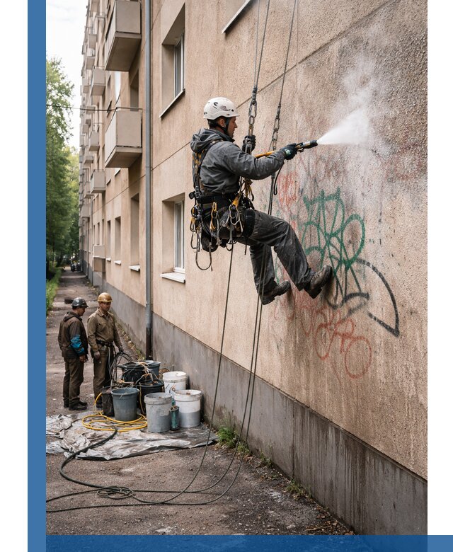 Удаление граффити с фасада в Лесне без следов и повреждений