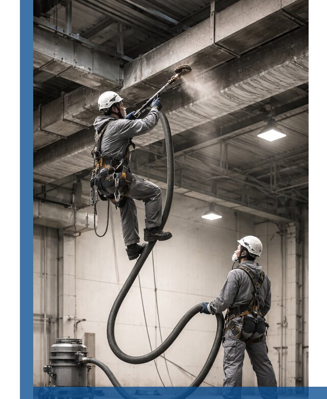 Обеспыливание потолочных конструкций в Лесне промышленным альпинизмом