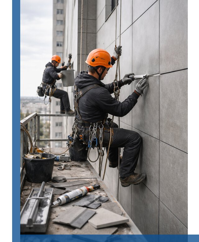 Профессиональный ремонт фасада из керамогранита в Лесне