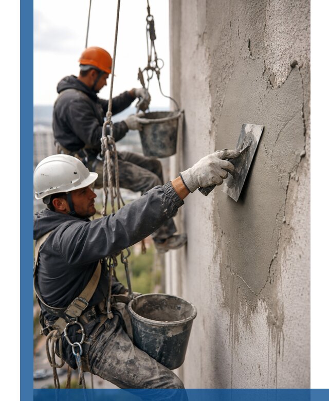 Штукатурка фасада на высоте в Лесне профессиональные работы