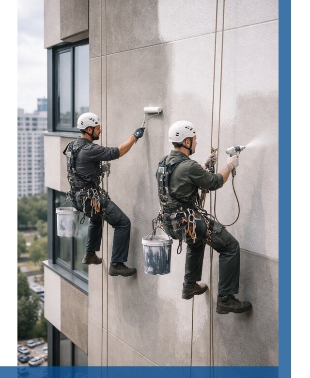 Покраска фасада альпинистами в Лесне от 312 р. | ВЫСОТНИК-Лсн