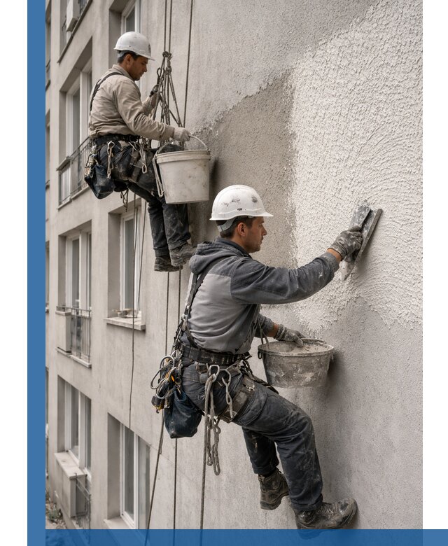 Нанесение декоративной штукатурки короед на фасад в Лесне