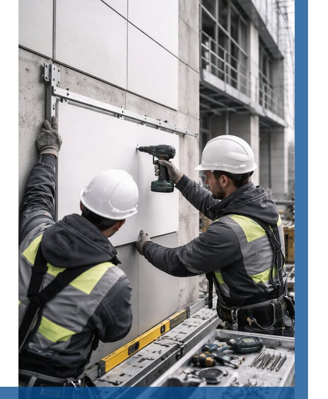 Монтаж композитных панелей фасада в Лесне от 2599 р. | ВЫСОТНИК-Лсн