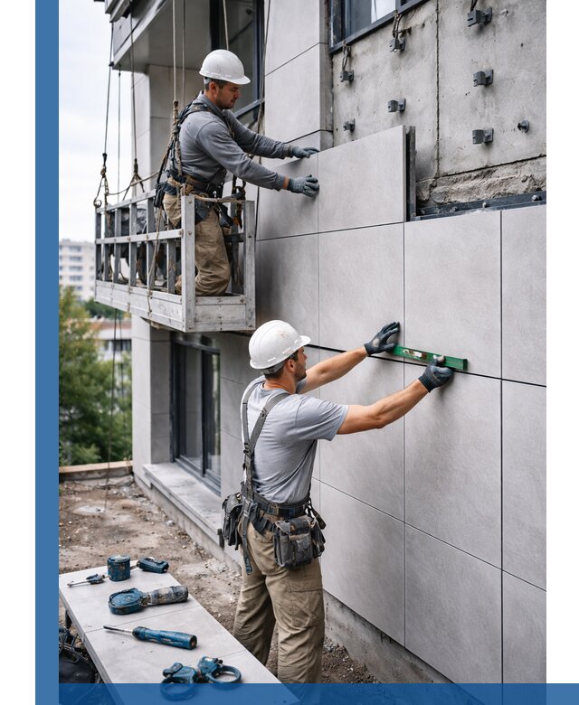 Монтаж керамогранита на фасад в Лесне под ключ с гарантией качества