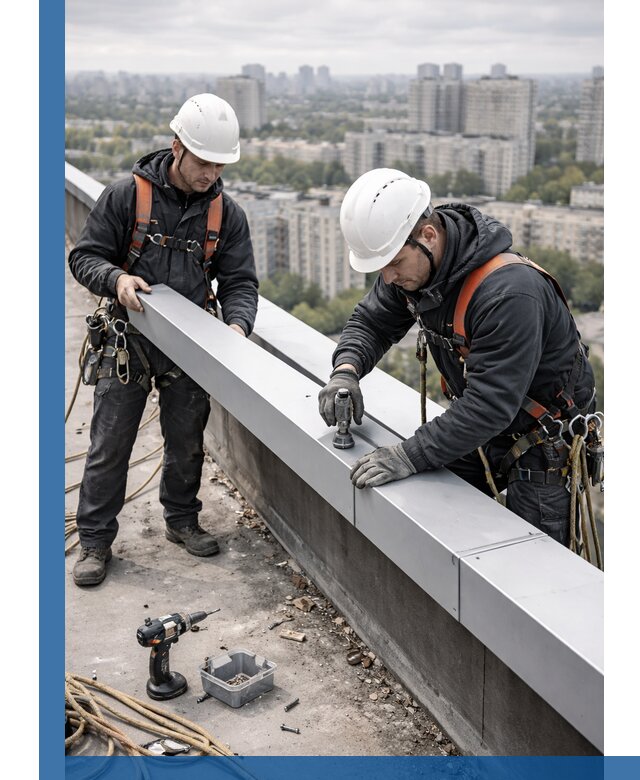 Монтаж парапетных крышек и ограждений кровли в Лесне