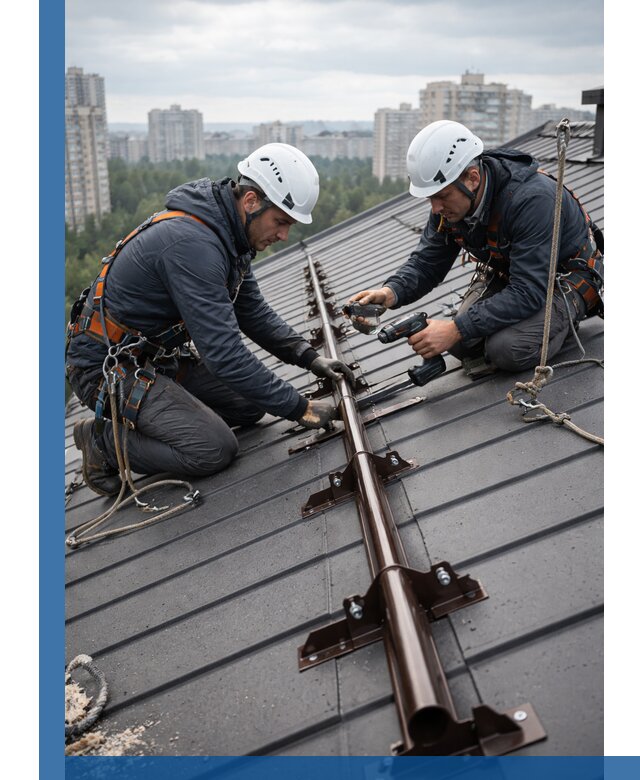 Монтаж снегозадержателей на кровле зданий в Лесне под ключ