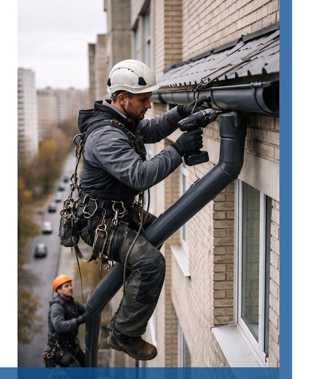 Монтаж водосточной системы на здании в Лесне от 5198 р. | ВЫСОТНИК-Лсн