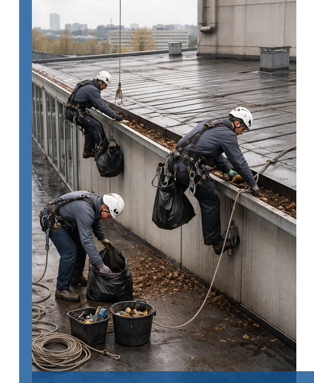 Очистка кровли по периметру в Лесне силами промышленных альпинистов