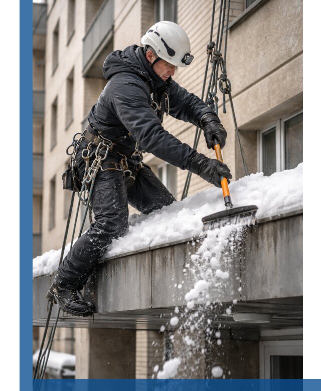 Очистка козырьков от снега в Лесне круглогодично безопасно