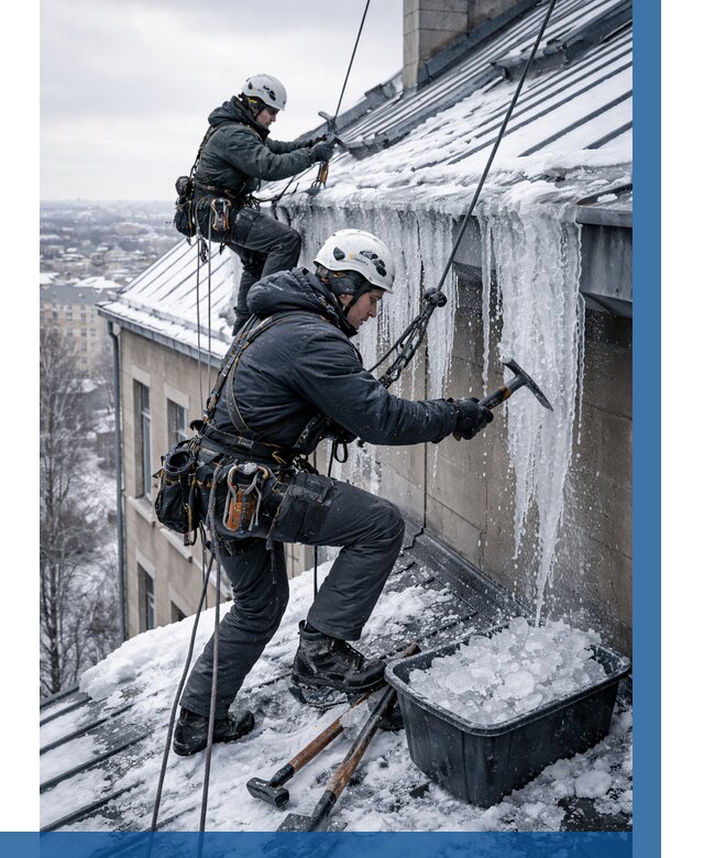 Удаление наледи с кровли в Лесне от 5717 р. | ВЫСОТНИК-Лсн