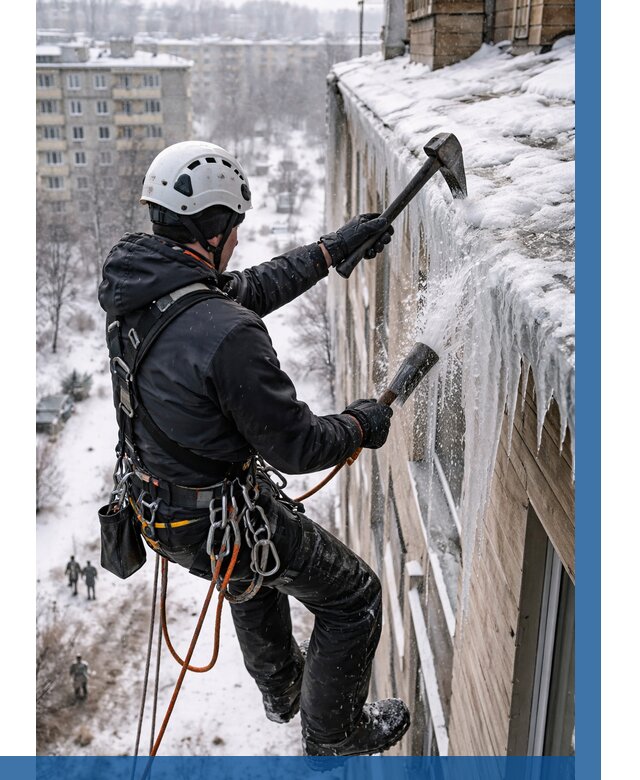 Сбивание сосулек с крыши в Лесне по цене от 4678 р. | ВЫСОТНИК-Лсн