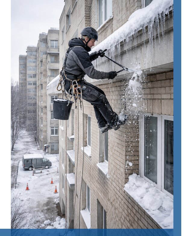 Удаление наледи с карнизов в Лесне от 364 р. | ВЫСОТНИК-Лсн