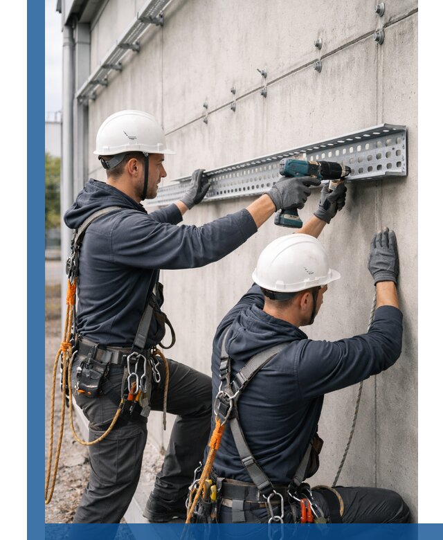 Монтаж кабельных лотков на фасаде зданий в Лесне с гарантией