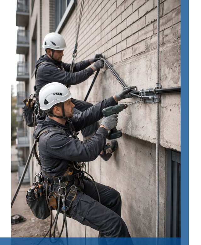 Крепление кабеля на фасаде в Лесне от 364 р. | ВЫСОТНИК-Лсн