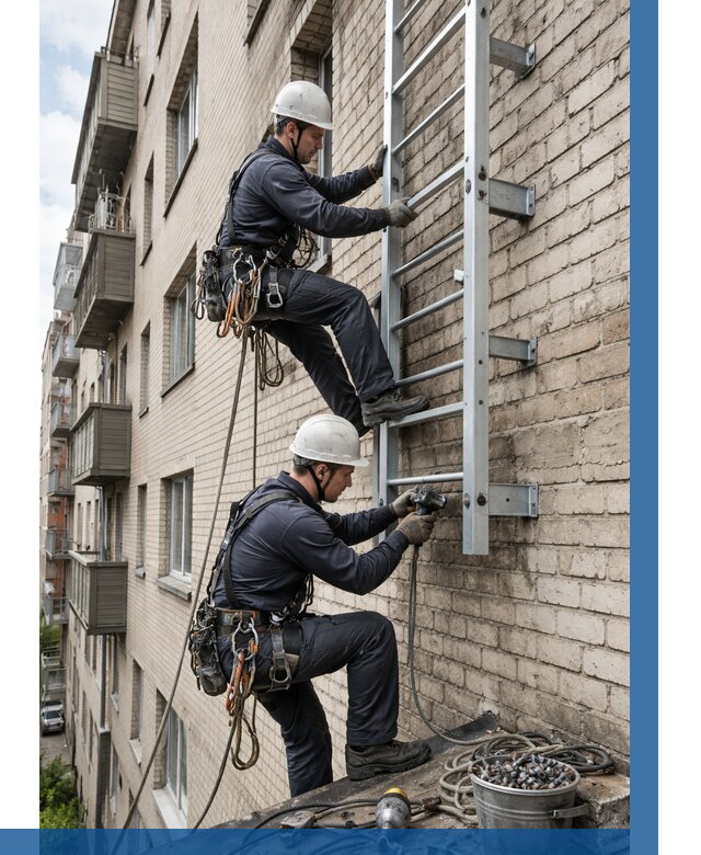 Монтаж пожарной лестницы в Лесне от 25988 р заказать у ВЫСОТНИК-Лсн