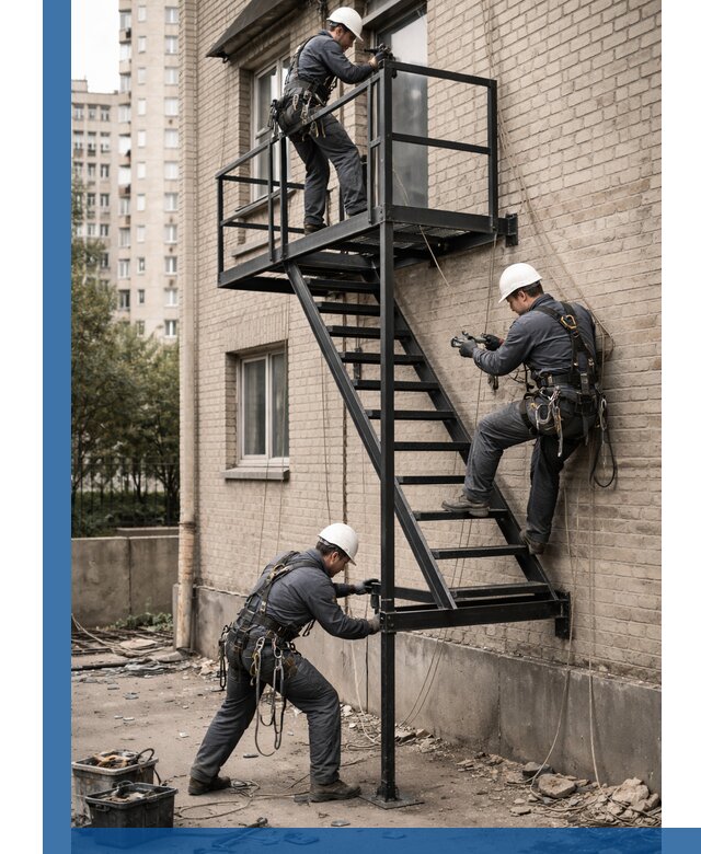 Монтаж пожарной лестницы в Лесне, установка и крепление