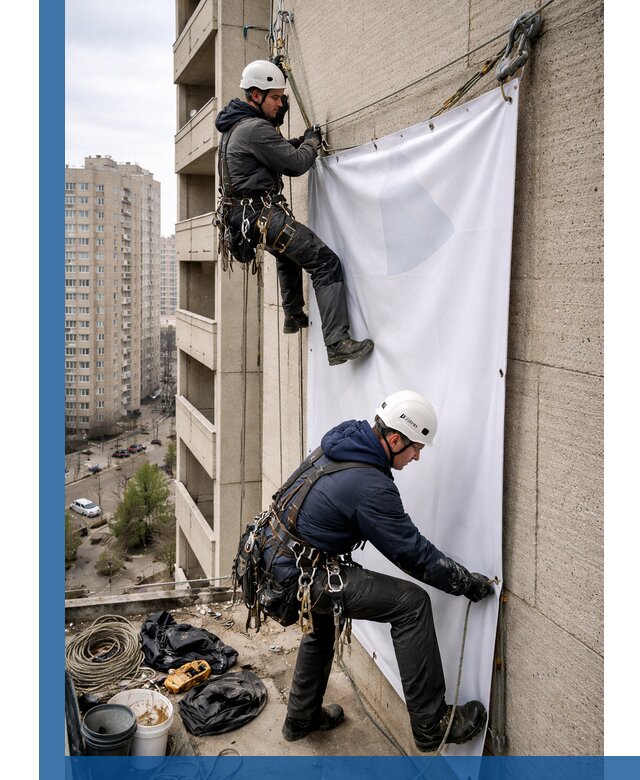 Профессиональный монтаж баннеров на фасаде в Лесне