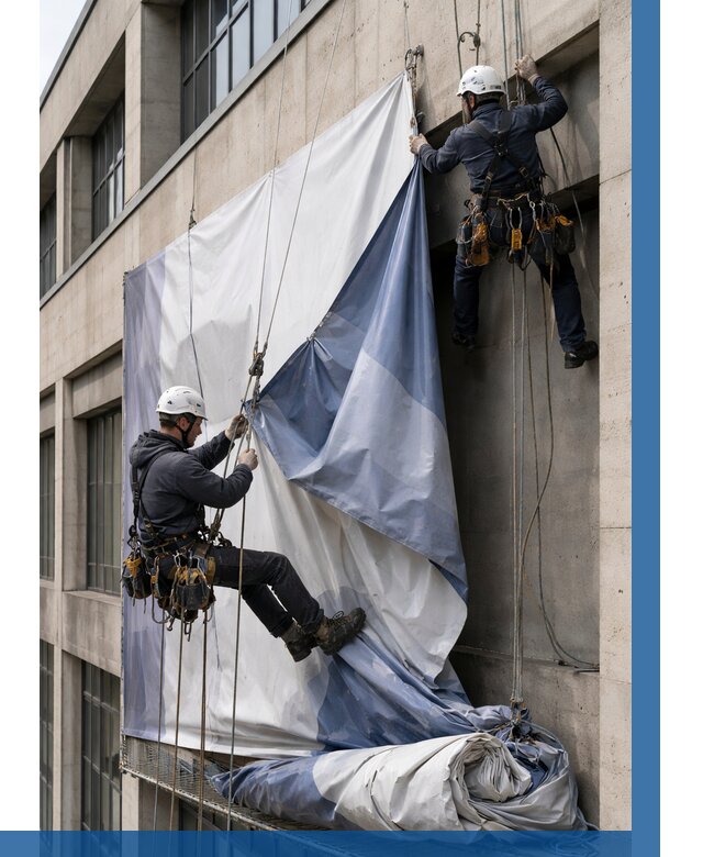 Демонтаж баннеров с фасада в Лесне от 4678 р. | ВЫСОТНИК-Лсн