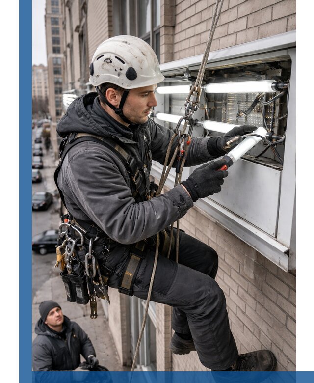 Профессиональная замена ламп в наружной вывеске в Лесне