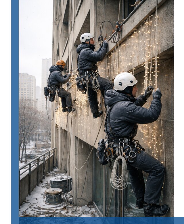 Монтаж новогодней иллюминации и украшение фасадов в Лесне