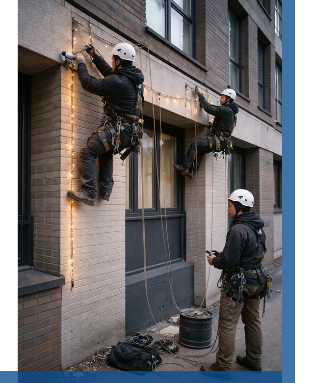 Монтаж гирлянд на фасаде в Лесне от 3638 р. | ВЫСОТНИК-Лсн