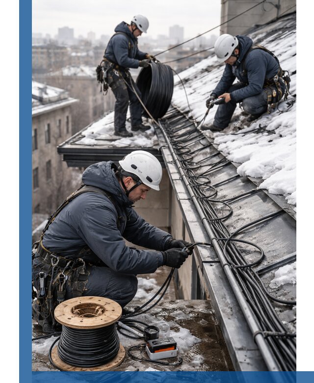 Монтаж греющего кабеля на кровле в Лесне под ключ