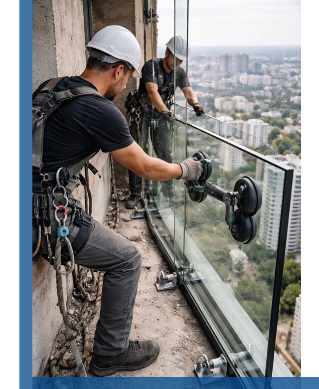 Монтаж стеклянных ограждений под ключ с гарантией в Лесне