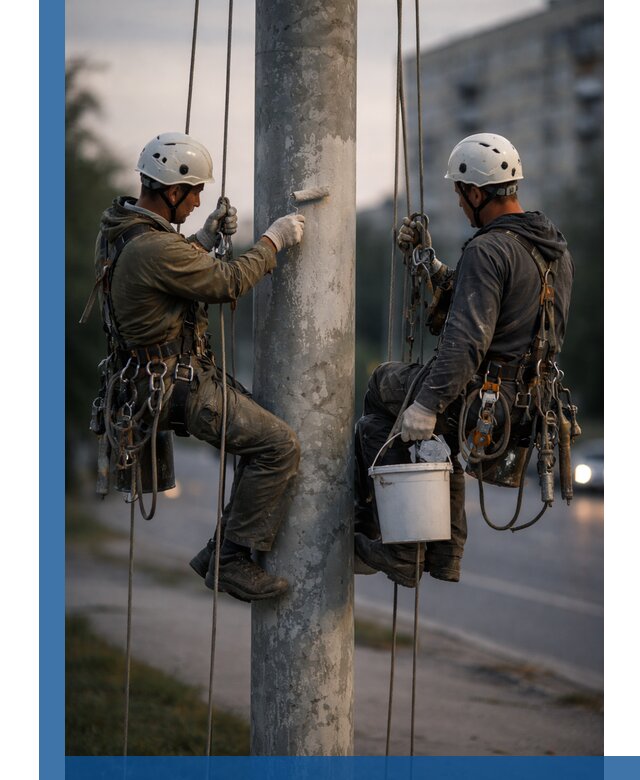 Покраска опор освещения и антикоррозийная защита в Лесне