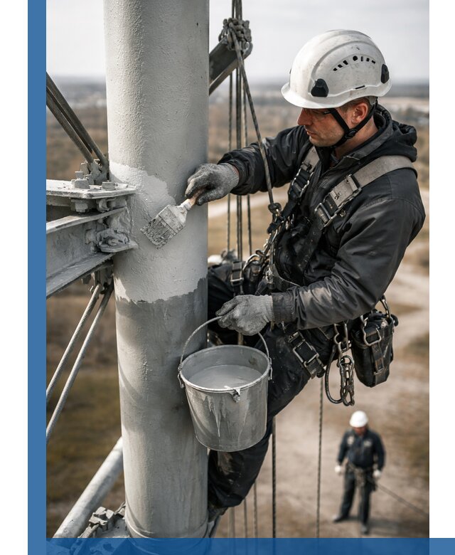 Покраска мачт связи в Лесне промышленными альпинистами
