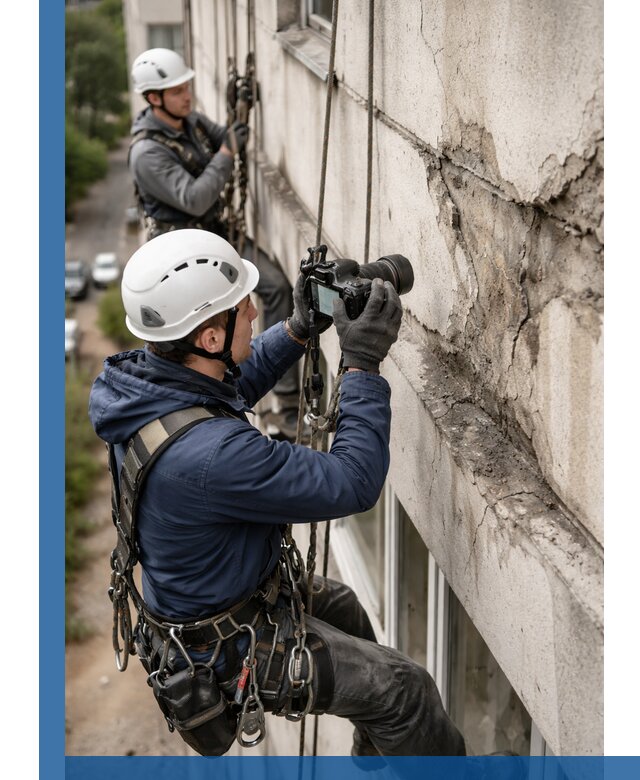 Фотофиксация дефектов фасада с высотной съемкой в Лесне